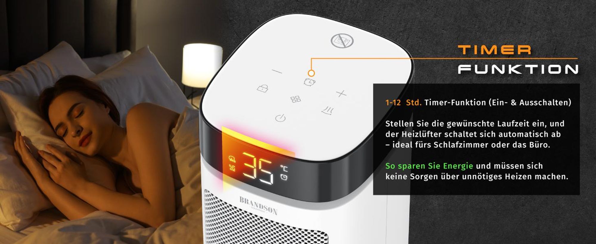 Brandson Keramik Heizlüfter 2000 W mit PTC-Technik, Timer-Funktion