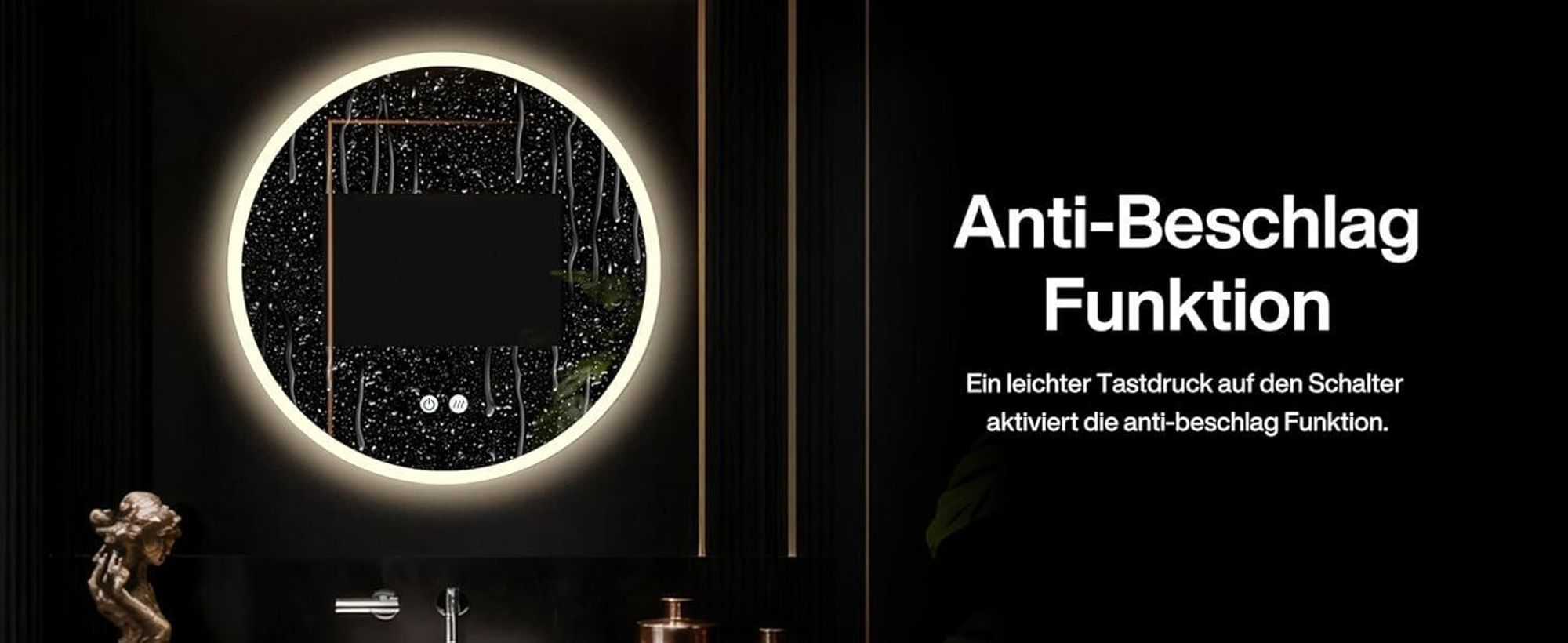 ApeJoy runder LED Badspiegel 60cm mit Beleuchtung und Antibeschlag, Badezimmerspiegel, LED Wandspiegel mit Touch-Schalter Memory Warmweiß/Kaltweiß