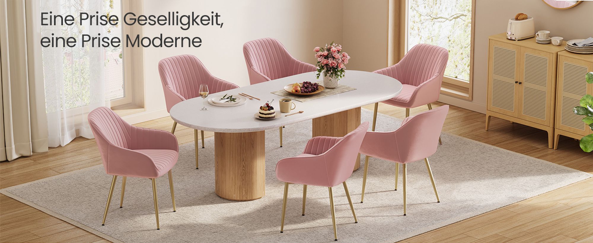 SONGMICS Polsterstuhl mit Metallbeine, Samt, pastellrosa