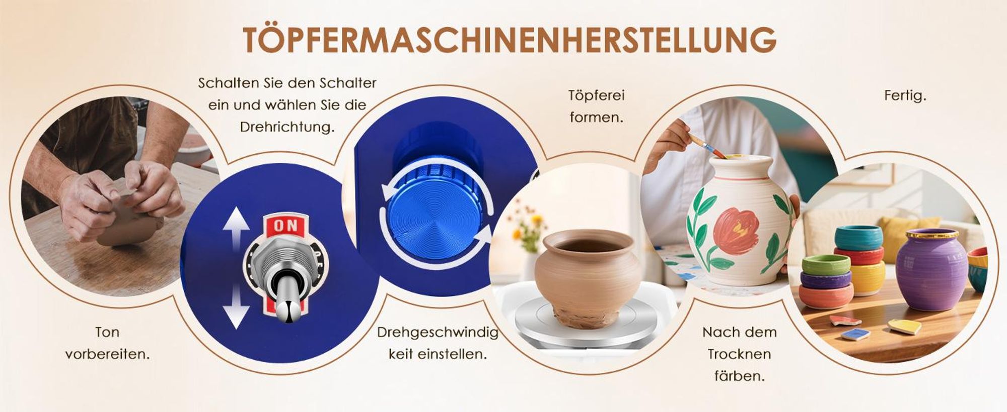 Mini Töpferscheibe, Elektrische Töpferscheibe, DIY Keramikarbeiten, Töpfermaschine, 2000RPM 10/6.5CM Einstellbare, für Töpfer-Heimwerker