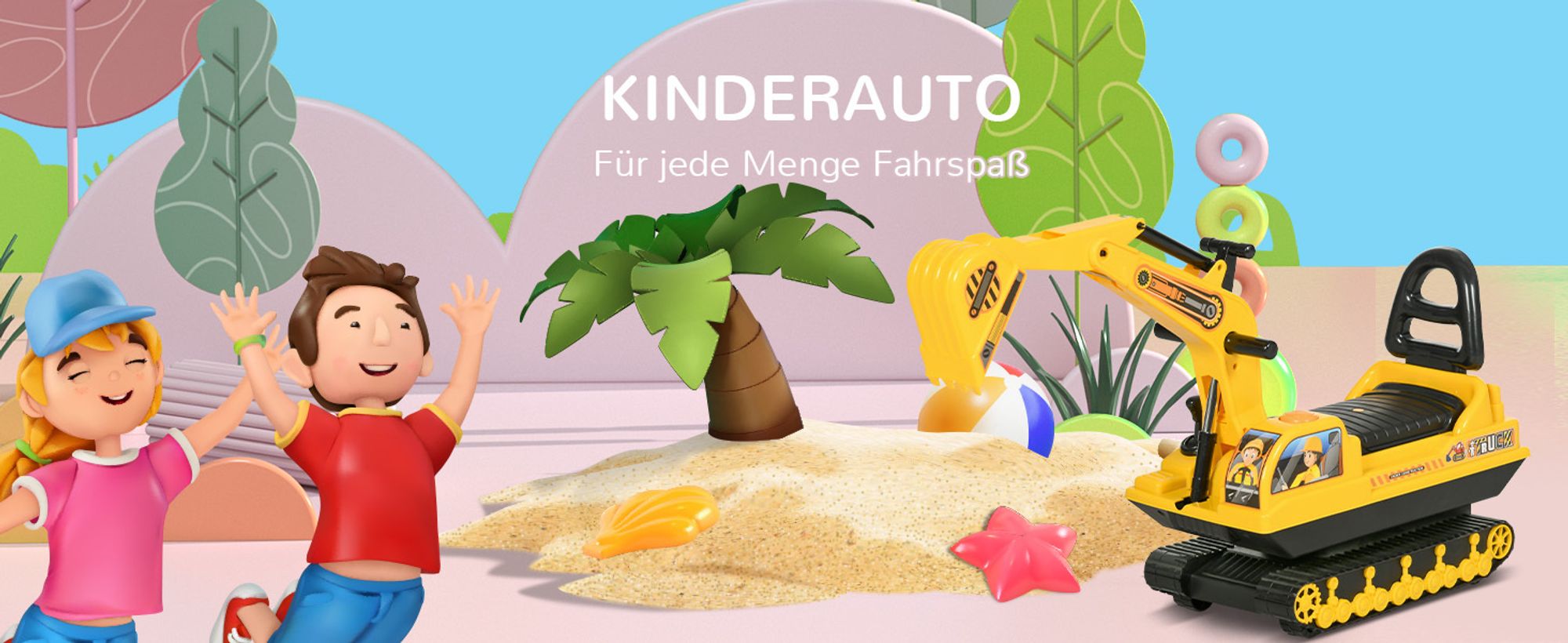 HOMCOM Kinder Sitzbagger Sandbagger für Kinder mit Schaufe, Hupe für 1,5-4 Jahre