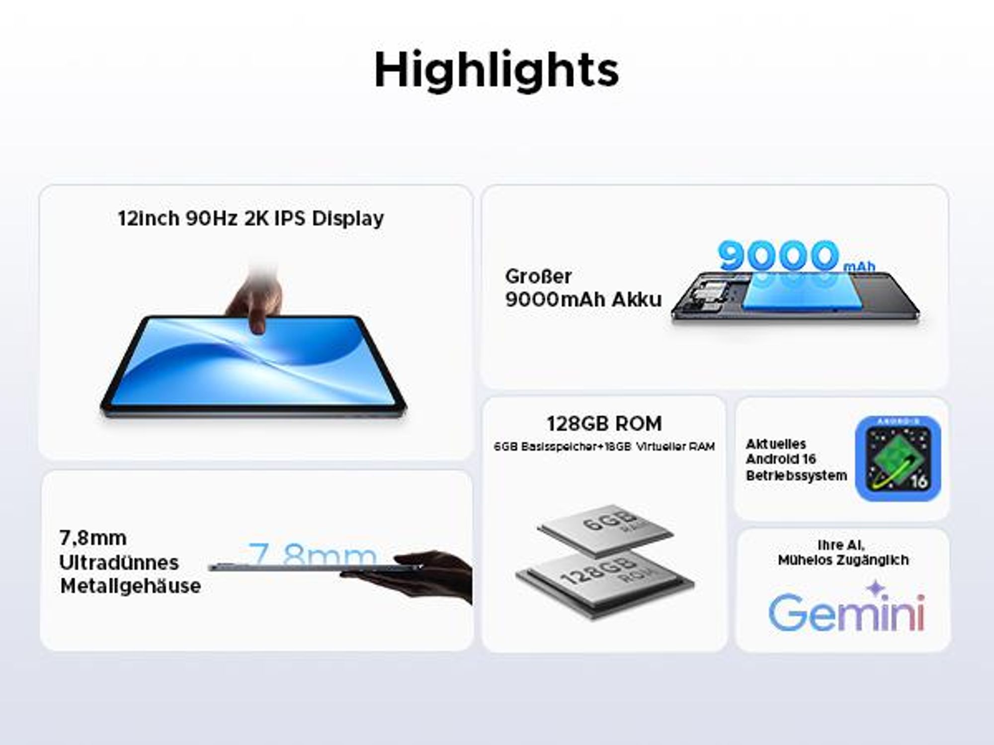 DOOGEE U12 Tablet Android 16, 12 Zoll, 24GB+128GB, 9000mAh, 90Hz – Bundle mit Schutzhülle, Bluetooth-Tastatur, Bluetooth-Maus, Schutzfolie und Eingabe