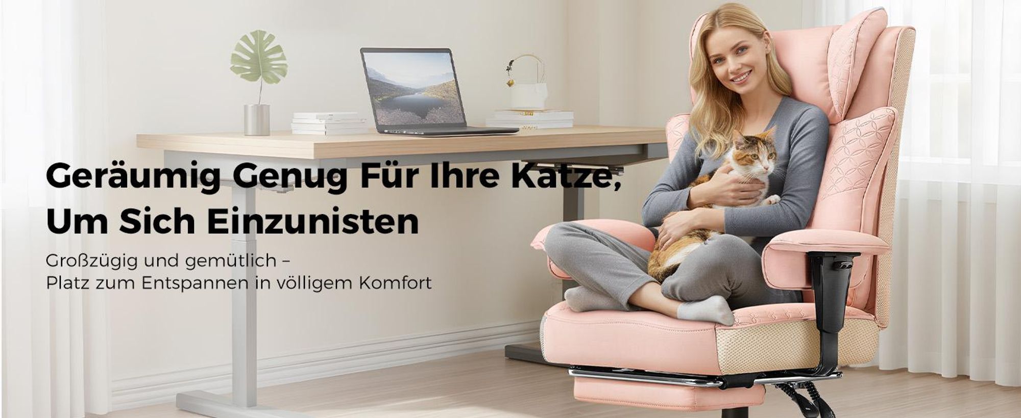 GTPLAYER Gaming Stuhl, Ergonomischer Bürostuhl mit Fußstütze, 150° Verstellbare Rückenlehne & Armlehnen, Computerstuhl Chefsessel, 180KG, ROSA