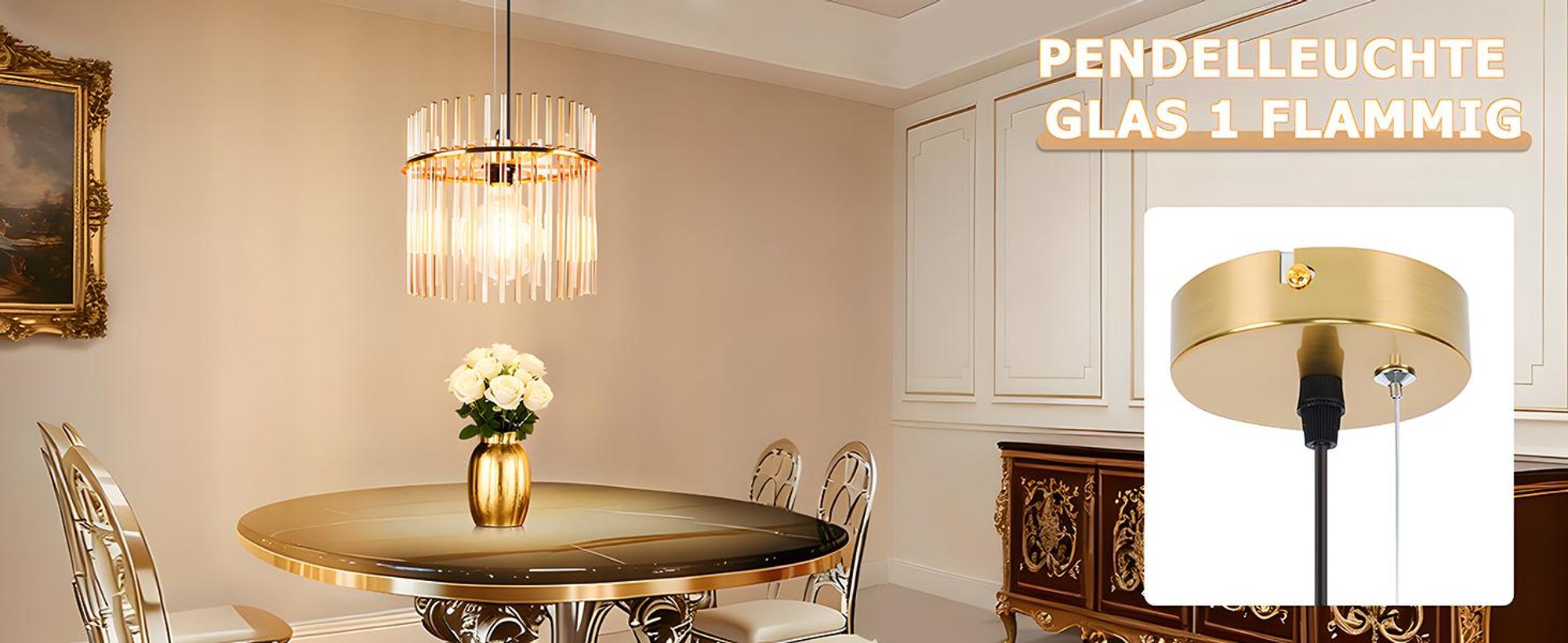 ZMH luce a sospensione 1 fiamma tavolo da pranzo luce a sospensione - lampada a sospensione E27 paralume in vetro Ø 30 cm tavolo da pranzo lampada a sospensione oro retrò per sala da pranzo caffè bar cucina soggiorno (senza lampadina)