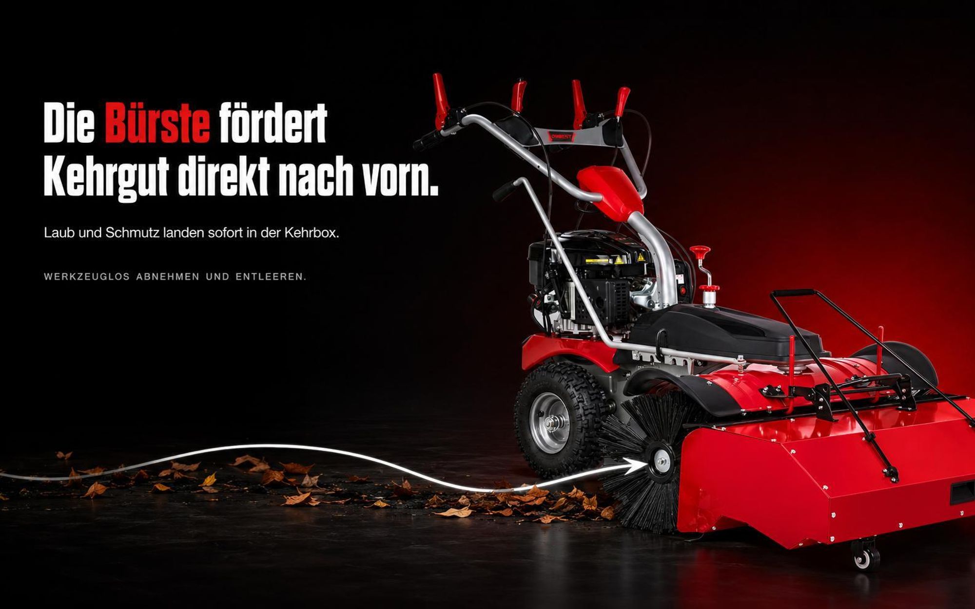 ONBEST Kehrmaschine Benzin | 100 cm Arbeitsbreite | 6,5 PS | mit Schneeschild | Auffangbox | Schneeketten