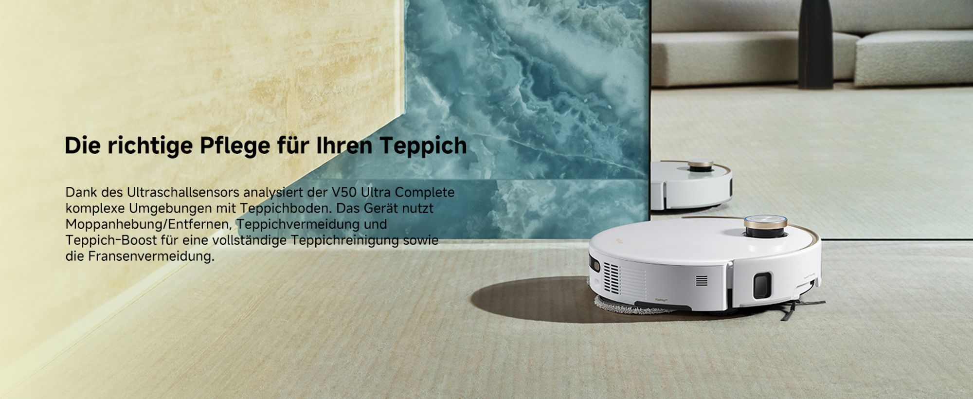 MOVA V50 Ultra Complete Saugroboter mit Wischfunktion, Einer Saugkraft von 24000Pa,anhebbare Navigation,Warmwasser-Wischen mit DuoSolution-System,Weiß