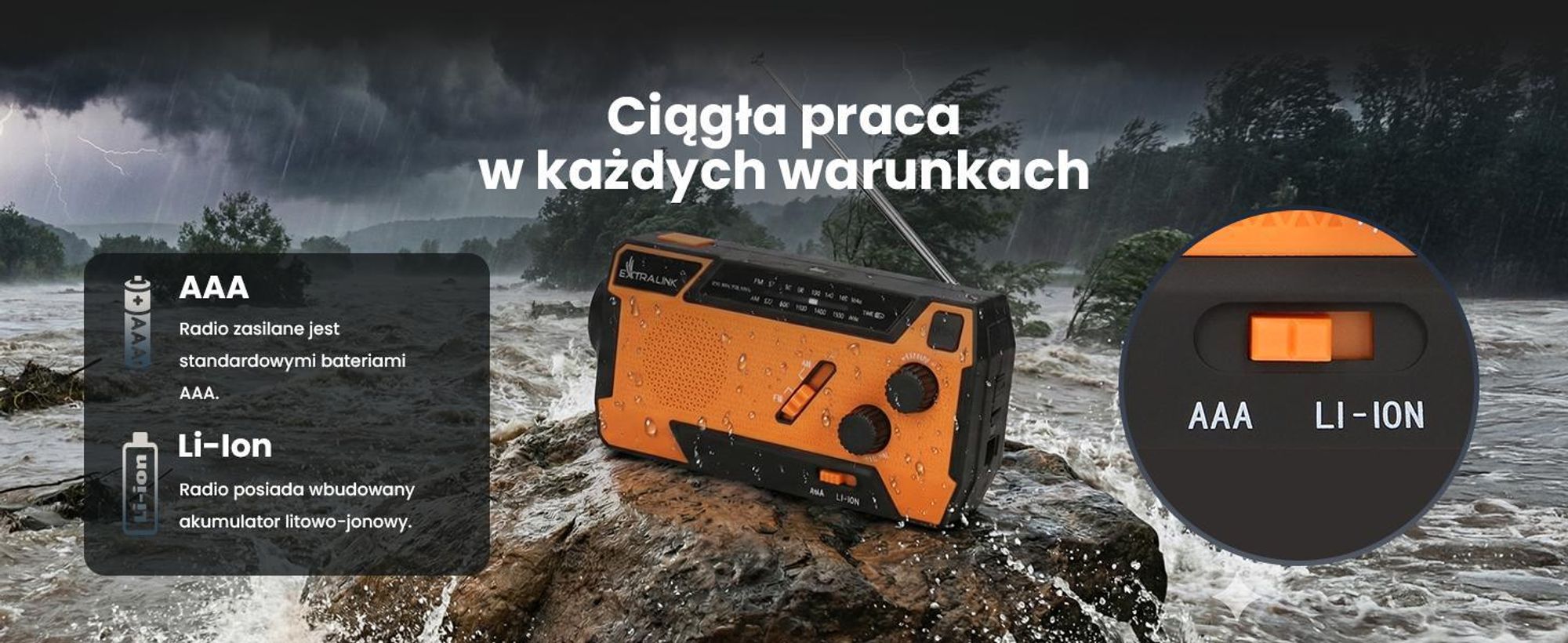 Extralink RADIO AWARYJNE SOLARNE Z KORBKA DYNAMO POWERBANK 4000MAH Z LATARKA SOS SR-4000, Przenośny, Analogowy, AM, FM, 87 - 108 MHz, 552 - 1620 kHz, 3 W