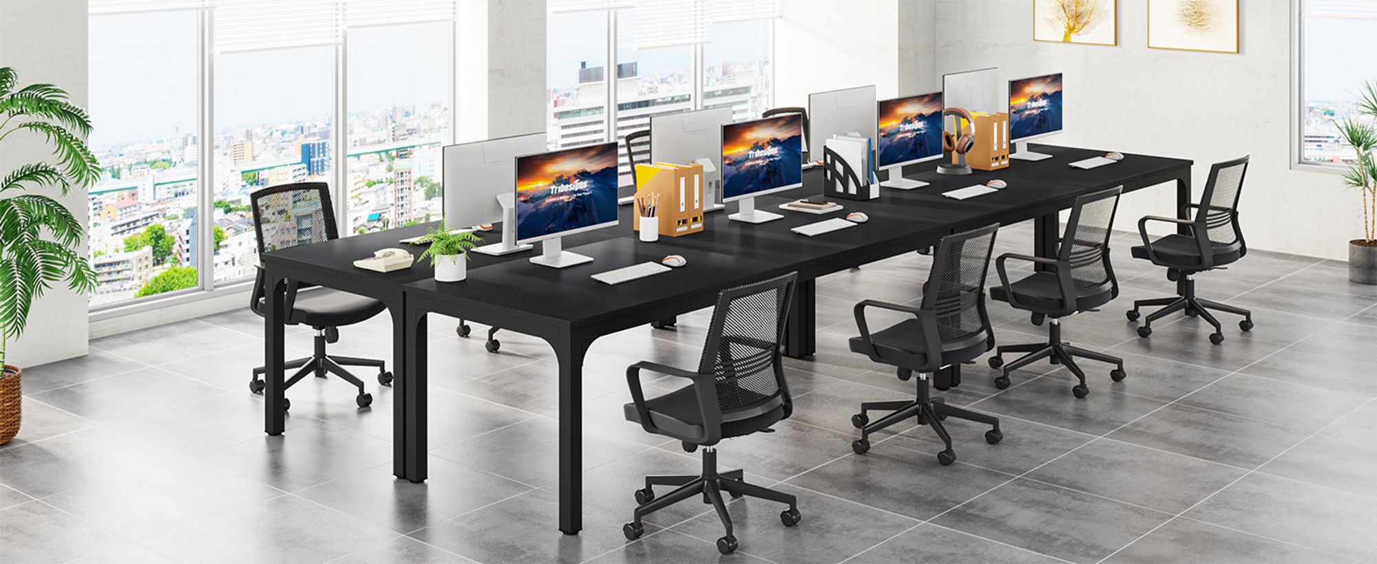 Tribesigns Schreibtisch Computertisch 200x70x 75 cm Doppelter langer Schreibtisch,PC Tisch Bürotisch Arbeitstisch Esstisch Büro-Möbel, Schwarz