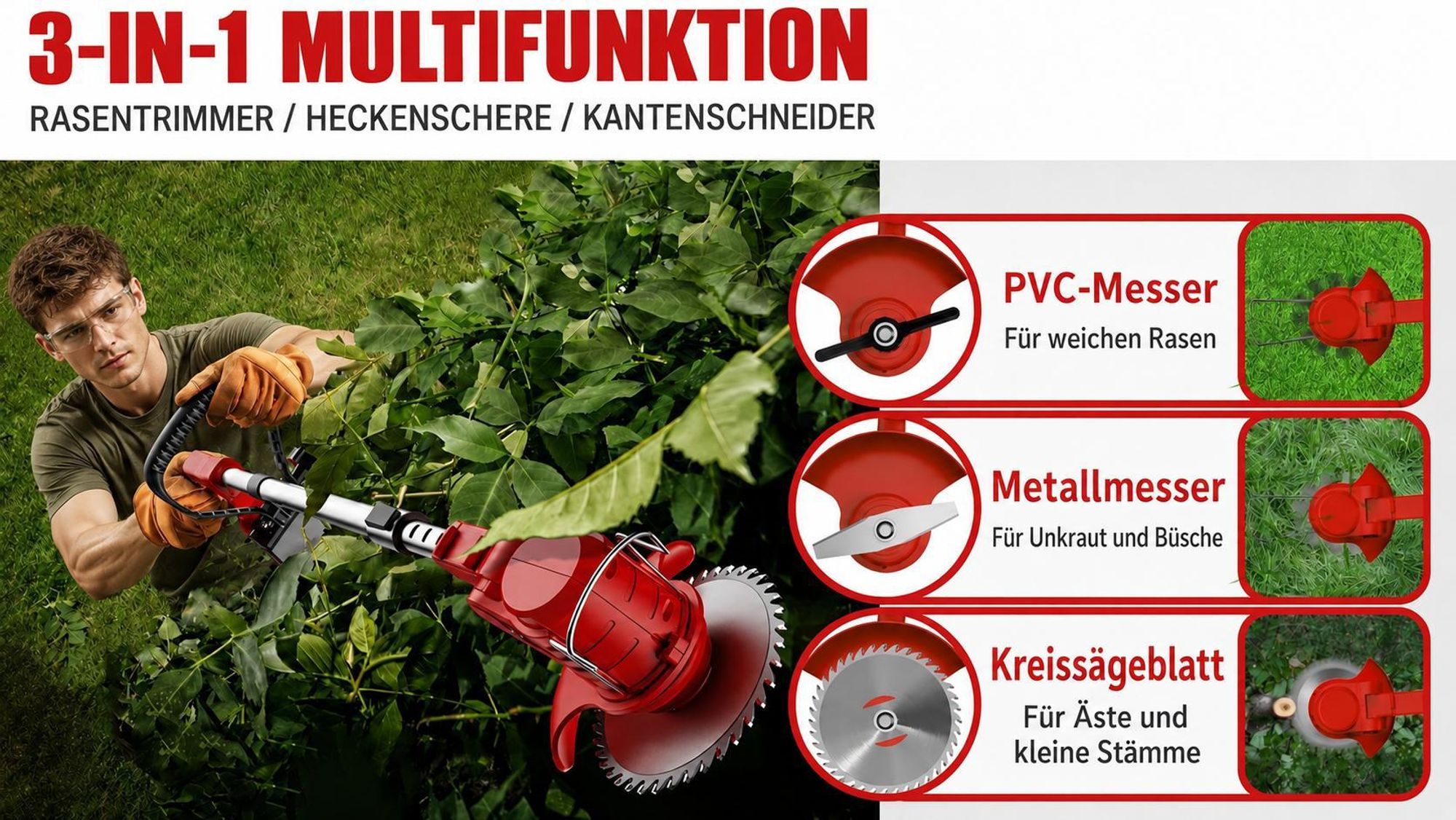 21V Akku Rasentrimmer mit 2 Akkus & Ladegerät, Teleskopstiel, Gras Trimmer Elektrisch für Garten