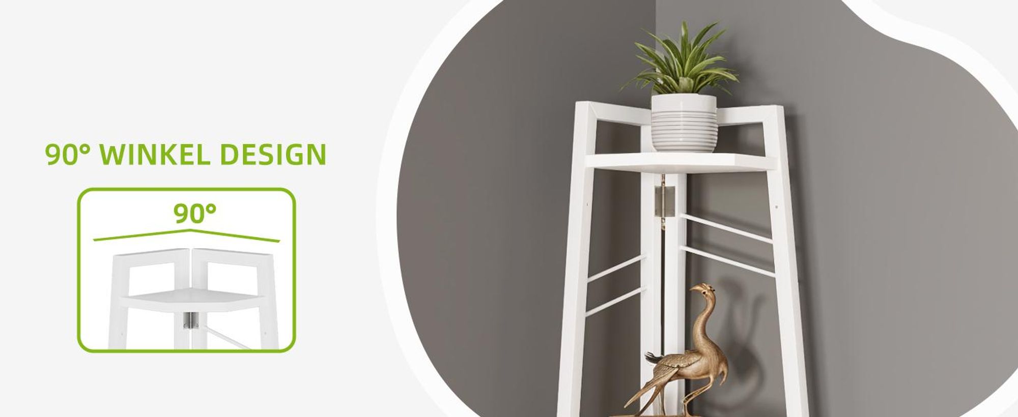 YITAHOME Eckregal 5 Ebenen, Eck-Bücherregal, 160cm Standregal Lagerregal, Weiß