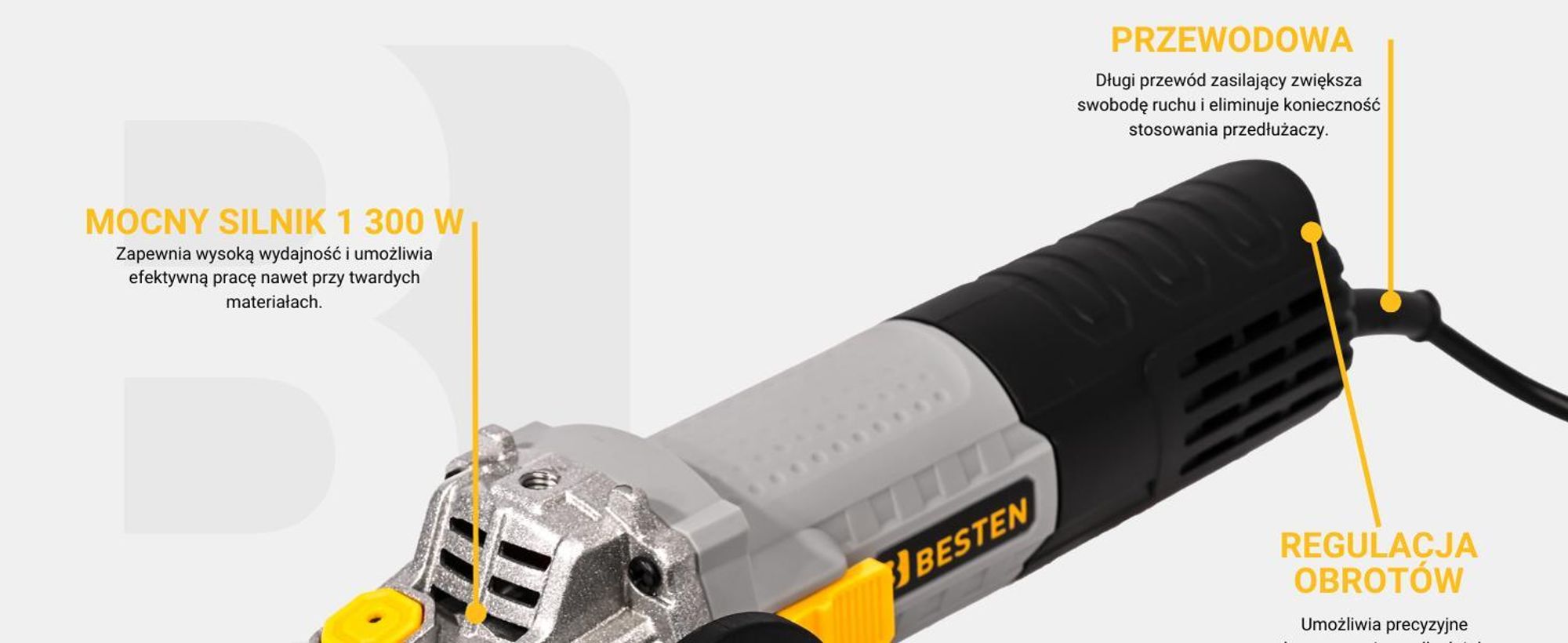 Szlifierka kątowa 125 mm kątówka, diax 1300W, regulacja obrotów, soft start, 10× tarcza