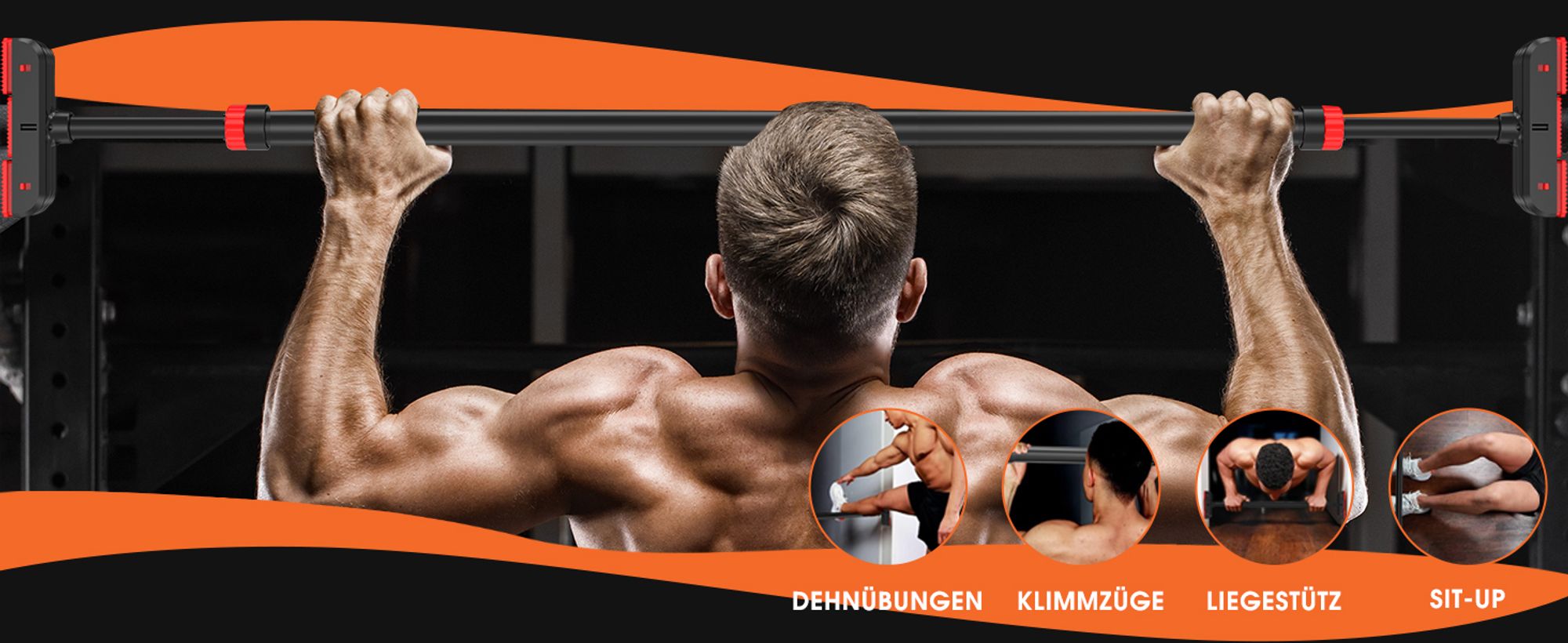 DH FitLife Türreck Klimmzugstange mit Wasserwaage und Federstruktur ohne Schrauben | Pull up bar | Türreck für Krafttraining zum Eindrehen | Reckstange für Tür 72-92cm
