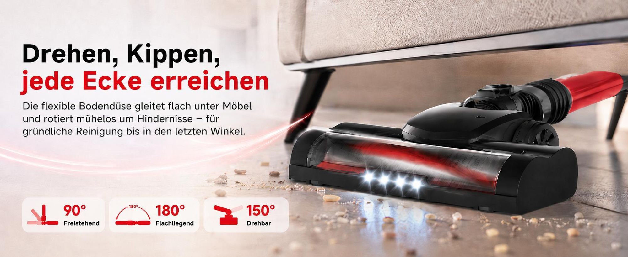 Akku Staubsauger, 500W/32000 Pa Staubsauger kabellos mit HEPA ,45 Min, kabelloser Staubsauger,Anti-Tangle-Staubsauger, Handstaubsauger für Tierhaare