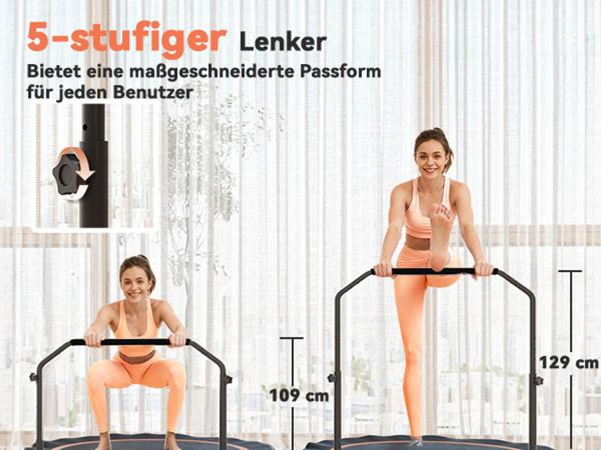 SPORTNOW Fitness Trampolin klappbar Ø122cm Mini Trampoline mit 5 Handgriffstufen
