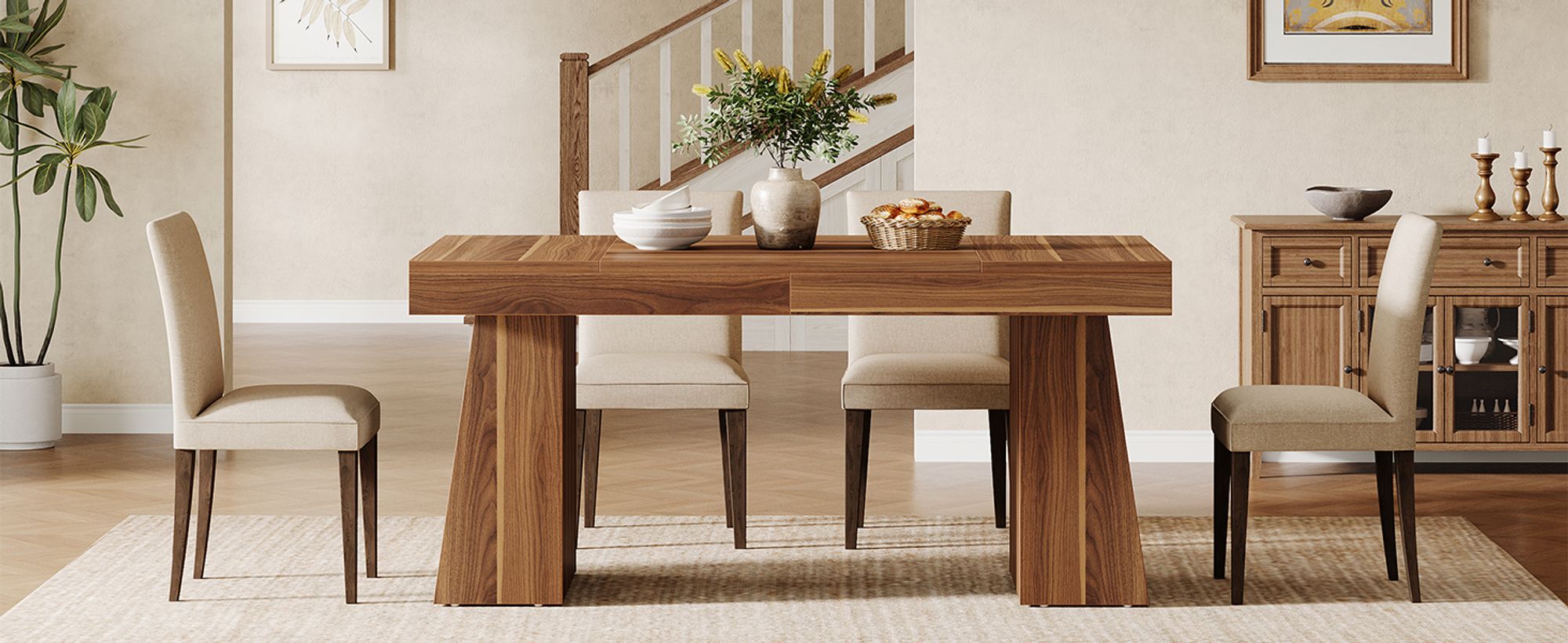 Tribesigns 140 cm Esstisch für 4–6 Personen, Rechteckiger Esszimmertisch mit Stabilen Beinen, Küchentisch aus Holz, Moderner Esstisch, Braun