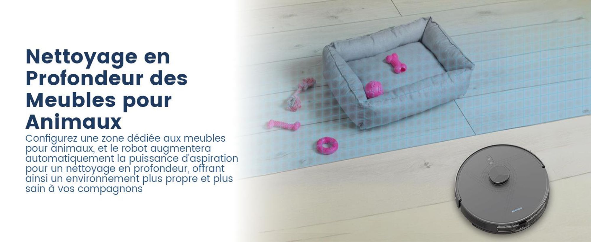 Robot aspirateur AIRROBO L50+ avec fonctions d'aspiration et de lavage, puissance d'aspiration de 10 000 Pa, autonomie de 240 minutes
