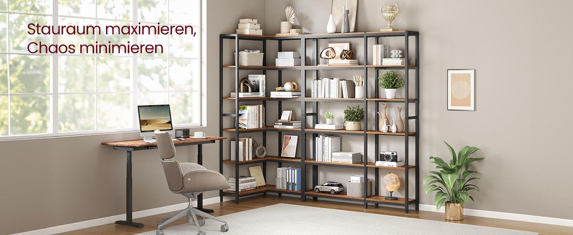 VASAGLE Bücherregal mit 6 Ebenen, Eckregal, Aufbewahrungsregal, 24 x 102 x 175,2 cm, modern, für Wohnzimmer, Schlafzimmer, Büro