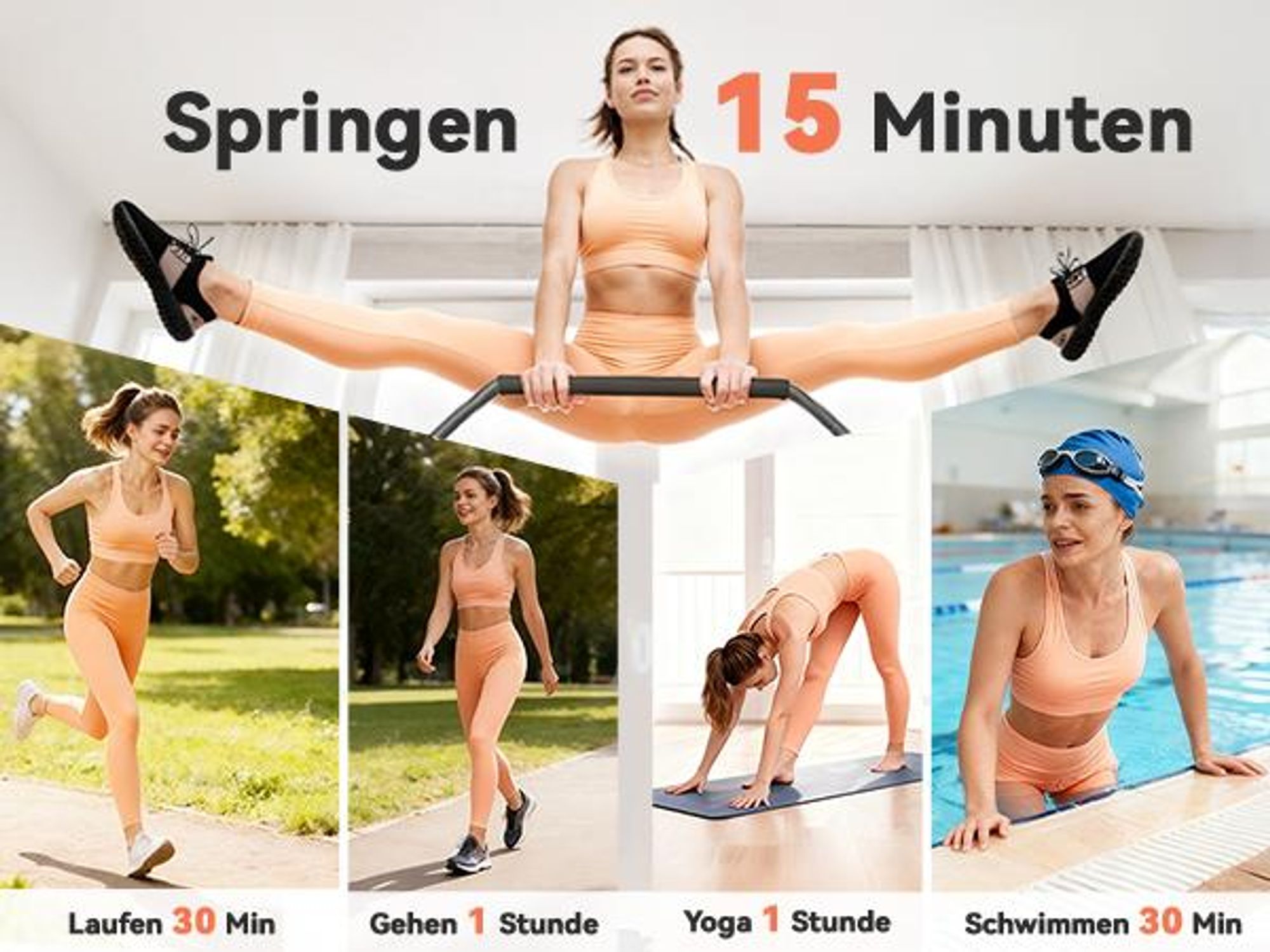 SPORTNOW Fitness Trampolin klappbar Ø122cm Mini Trampoline mit 5 Handgriffstufen