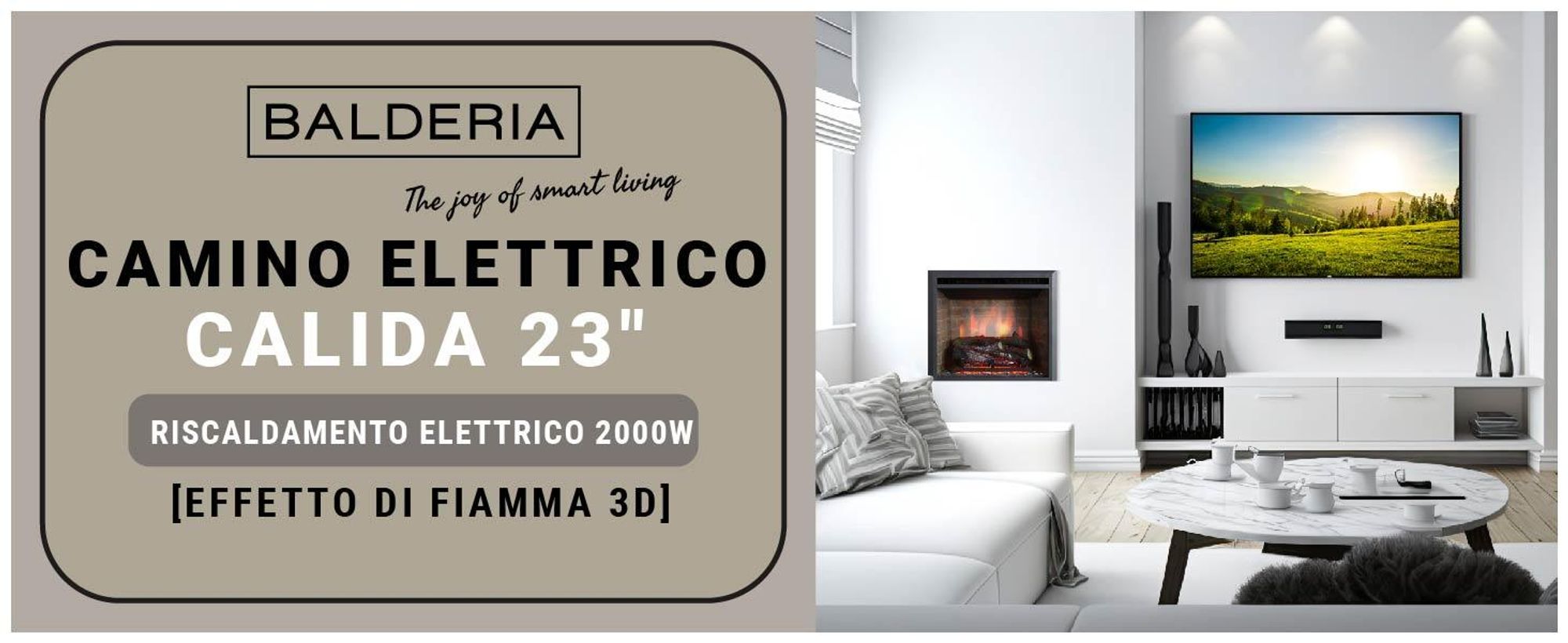 Camino elettrico BALDERIA Calida 23 - Camino da incasso - Nero