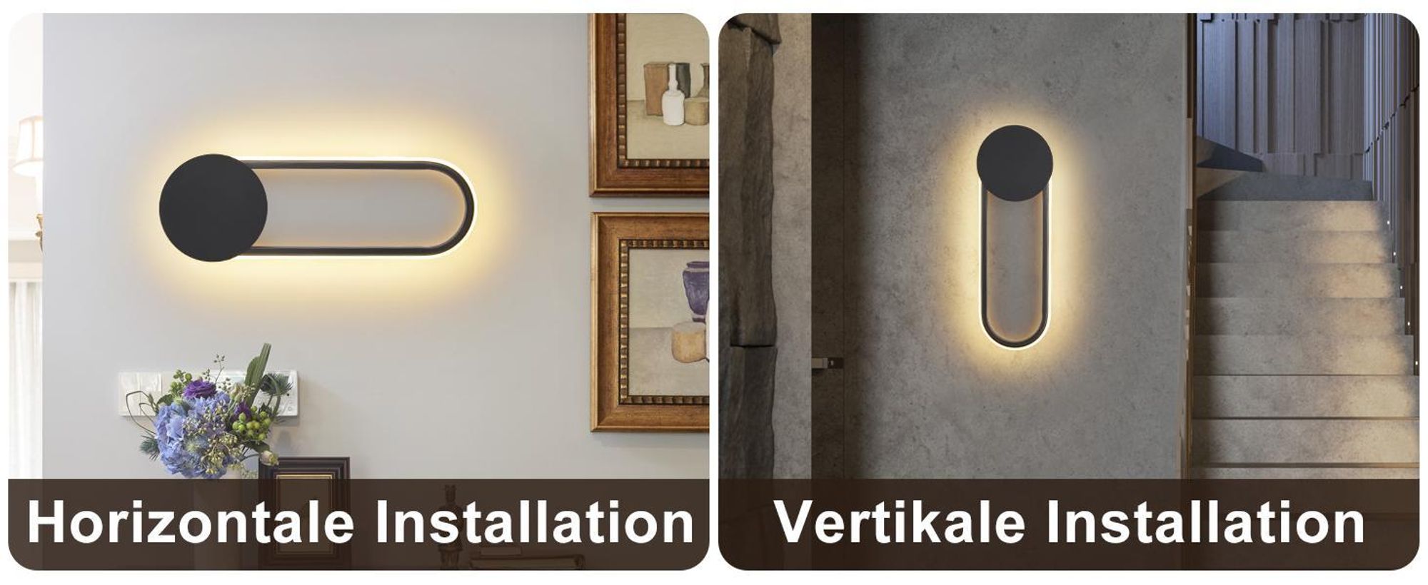 ZMH LED Wandleuchte Innen Wandlampe 12W Treppenhauslampe 41cm Schwarz Flurlampe Modern Design 3000K Warmweiß Minimalistische Wandbeleuchtung für Schlafzimmer Wohnzimmer Flur Treppenhaus Küche