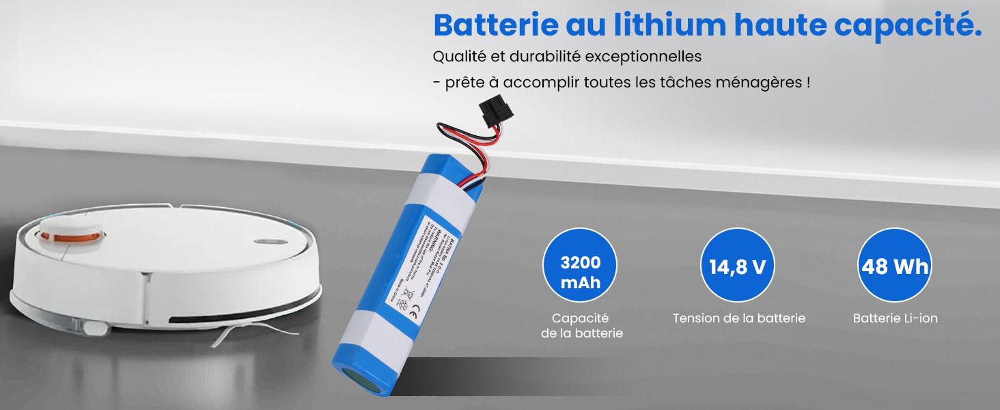 Extralink Batterie de remplacement pour Xiaomi Robot Mop Pro STYTJ02YM 14,8 V 3200 mAh 47,36 Wh