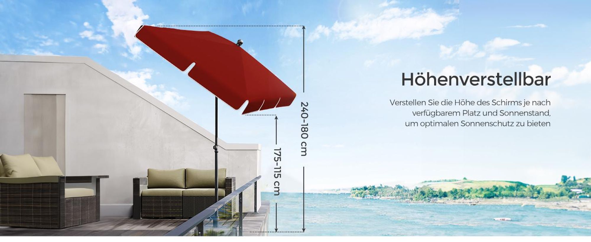 SONGMICS Sonnenschirm 200 x 125 cm UPF 50+ Sonnenschutz