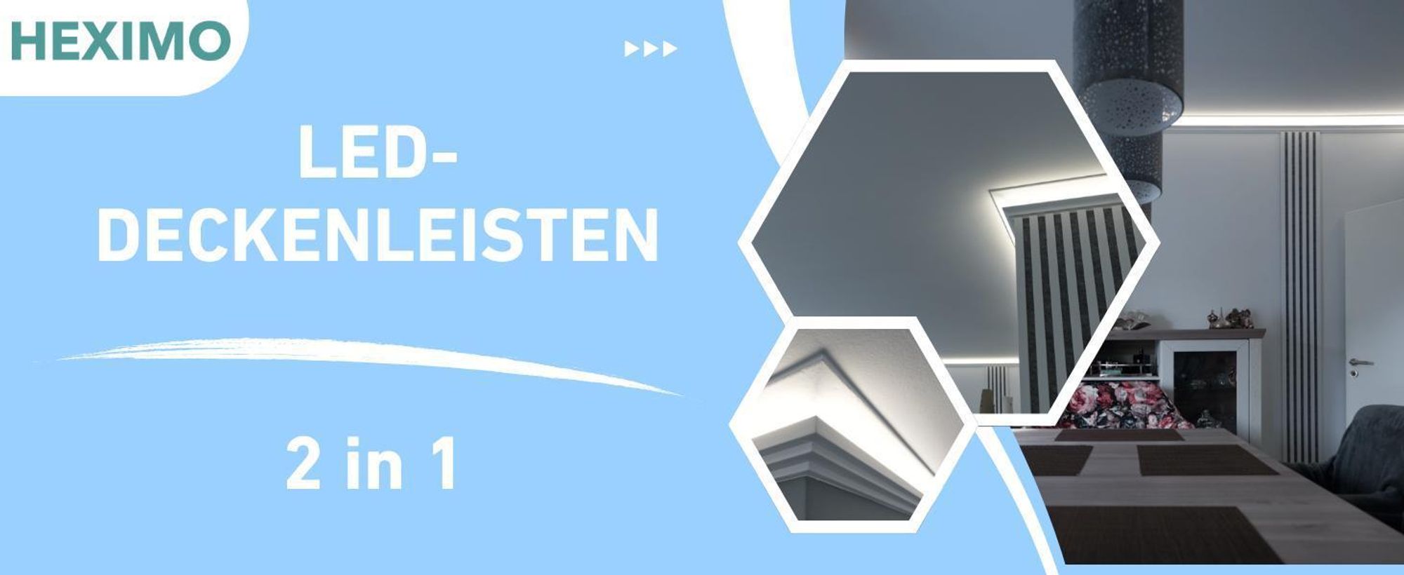 HEXIMO LED Stuckleisten 2in1, indirekte Beleuchtung Deckenleisten XPS Styropor Wandleisten Lichtvoutenprofil (Muster HLED 5)