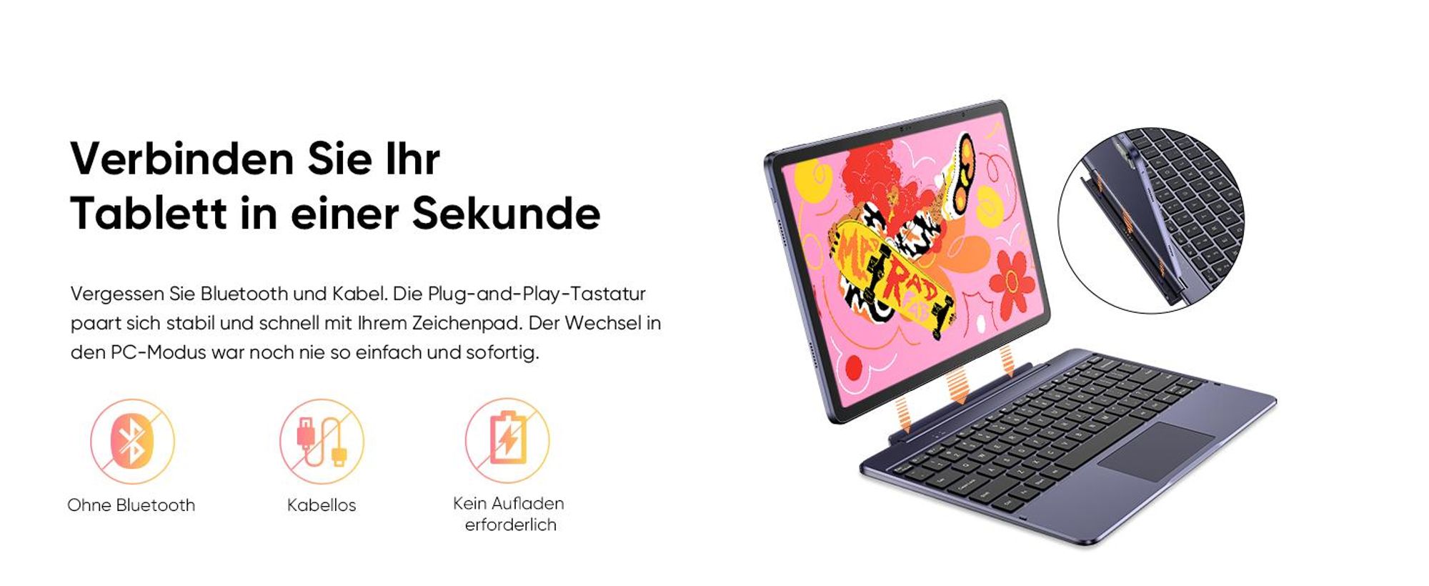 XPPen Magic Drawing Pad Tastatur ACK08, Verknüpfung Tastatur nur für das Android 14 Standalone Magic Drawing Pad