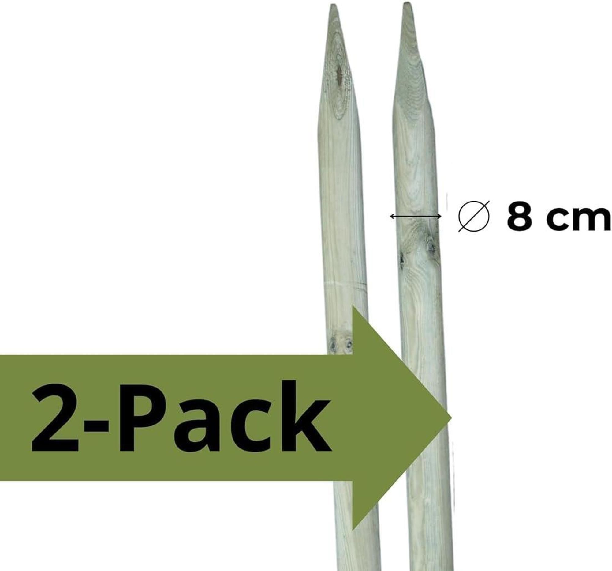 TIMBERMIK ø 8cm 4-Pack Paletti di Legno a Punta Lunghezza: 80 cm Recinzione Tondo Staccionata Pino Torniti Giardino Impregnato Verde oliva