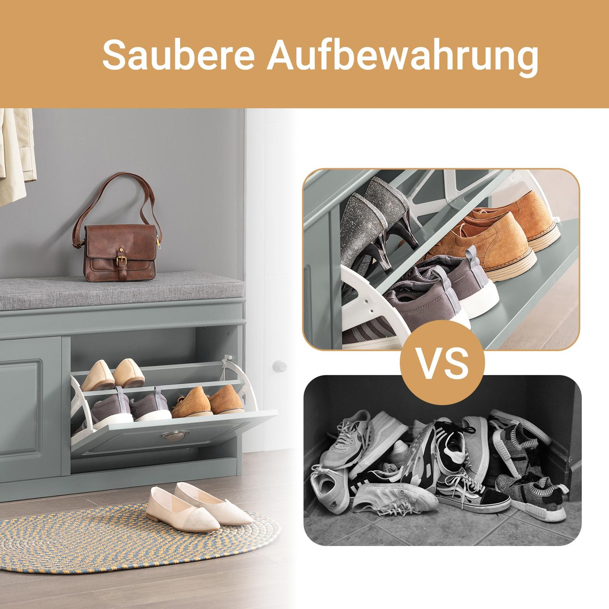 SoBuy Schuhbank mit Sitzfläche Sitzbank mit Stauraum und 2 Klappen, schmaler Schuhschrank Schuhregal platzsparend Schuhablage für Flur FSR64-HG