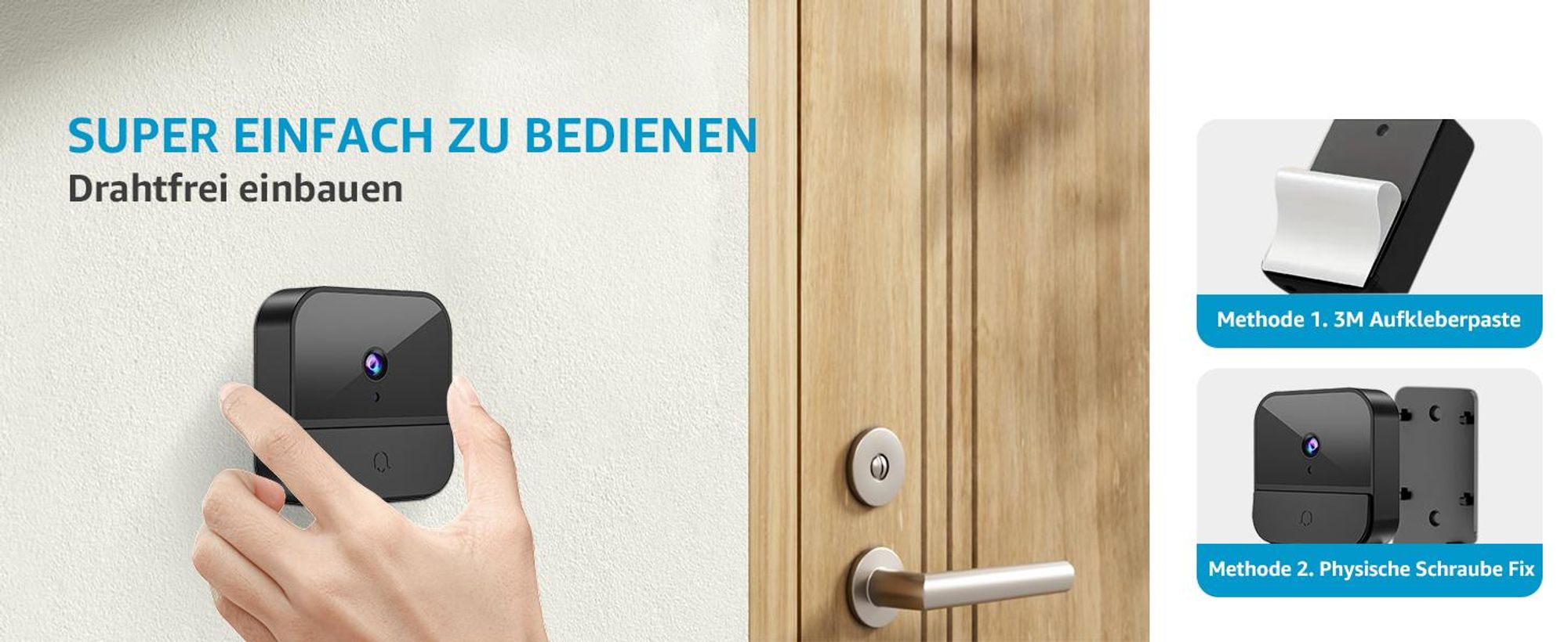 Video Türklingel, Kabellose Türklingel mit Kamera, Videotürklingel, 1080p-HD-Video, Zwei-Wege-Audio, 2.4G Wifi Video Doorbell Nachtsicht