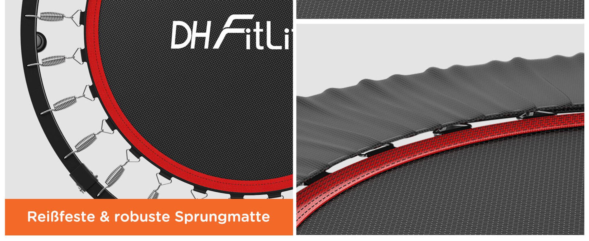 DH FitLife Fitness-Trampolin klappbar Ø102cm 40 Zoll - 150kg max, 4-fach verstellbarer Griff & stabil/leise für Kinder/Erwachsene (ohne Installation)