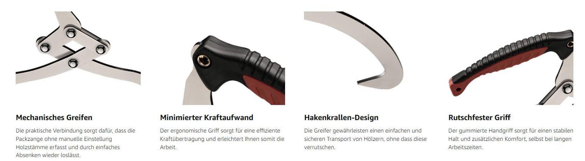 Wiltec Handpackzange mit 30 cm Klauenöffnung bis 100 kg, 44 cm Holzzange aus Stahl zum Heben, Packzange für Rundhölzer bis Ø 30 cm, Greifer mit Handgriff