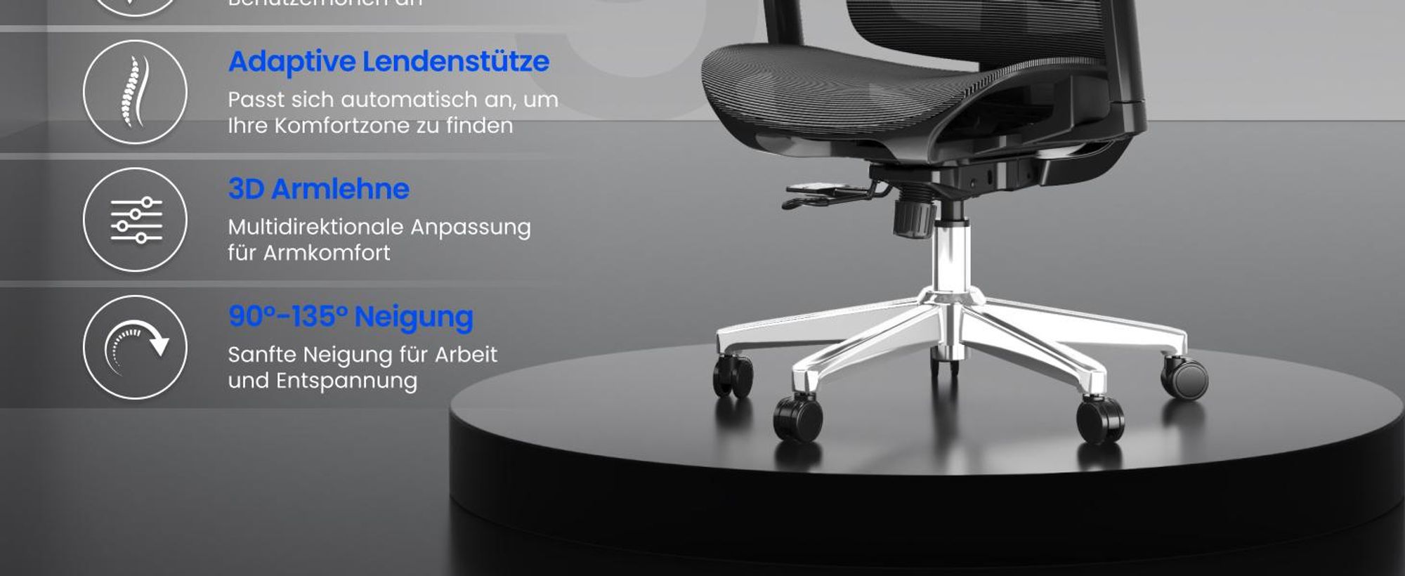 FLEXISPOT ErgoX Ergonomischer Bürostuhl Schreibtischstuhl 3D-Armlehnen&Kopfstütze 5D-verstellbare Rückenlehne Tragfähigkeit von 136 kg Grau