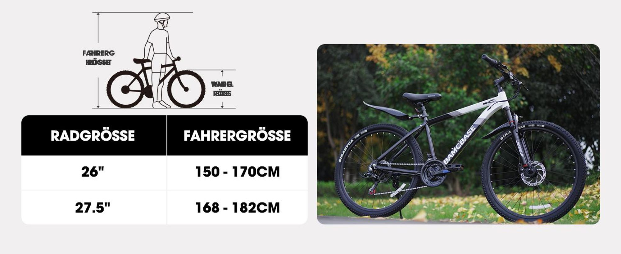 26/27,5 Zoll Alu-Mountainbike mit 21-Gang Getriebe, wetterfesten Scheibenbremsen, strapazierfähigen Reifen und Schutzbleche für Stadt, Trail und Hügel