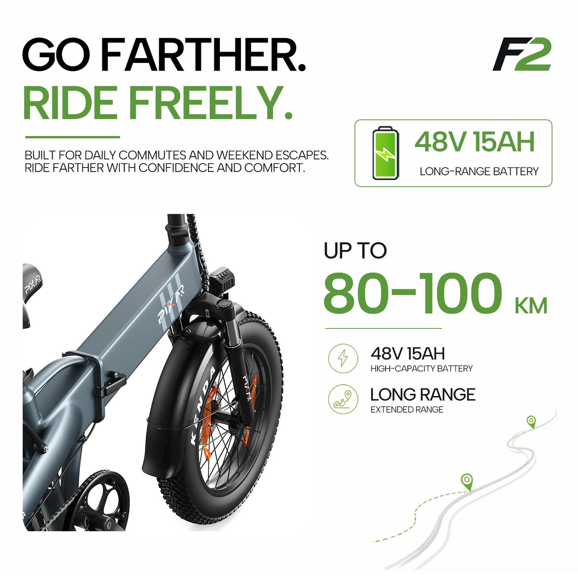 E-Bike Pixar F2 250W 48V15Ah Scheibenbremse - Schwarz