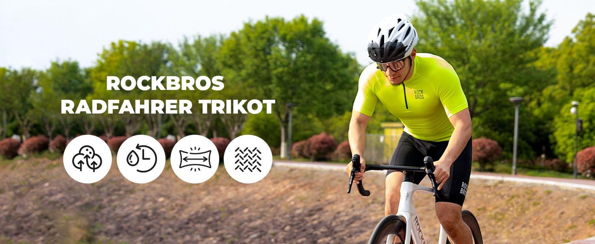ROCKBROS Herren Kurzarm Radtrikot Atmungsaktiv Schnelltrocknend Leicht Für Rennrad MTB Neon Gelb Größe 4XL