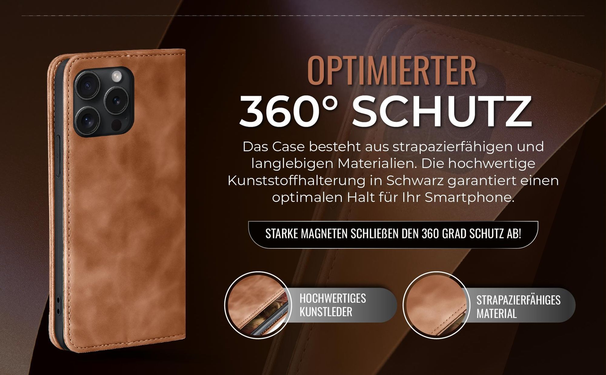 Hellbraune Handyhülle für Apple iPhone 16 Pro mit 360 Grad Schutz