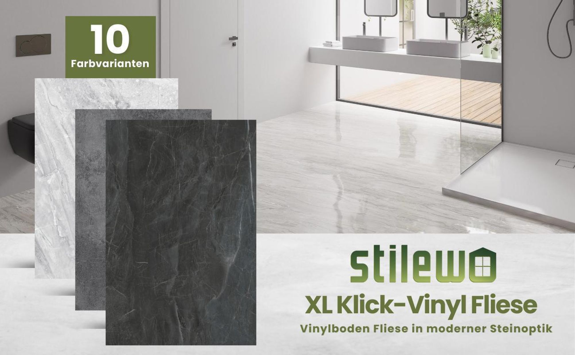 1 m² Klick-Vinyl-Fliese Marmor-Stein-Optik XL inkl. Trittschalldämmung – 830x470mm – Hochglanz Oberfläche – DIY-Verlegung von STILEWO -Twilight Marmor