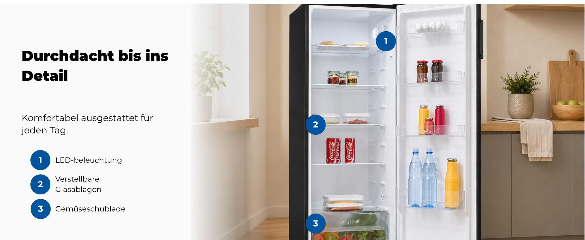 Vollraumkühlschrank | KS5320-V-H-040E schwarz | 242 l Nutzinhalt | LED | Türanschlag wechselbar | 40 dB | Schwarz