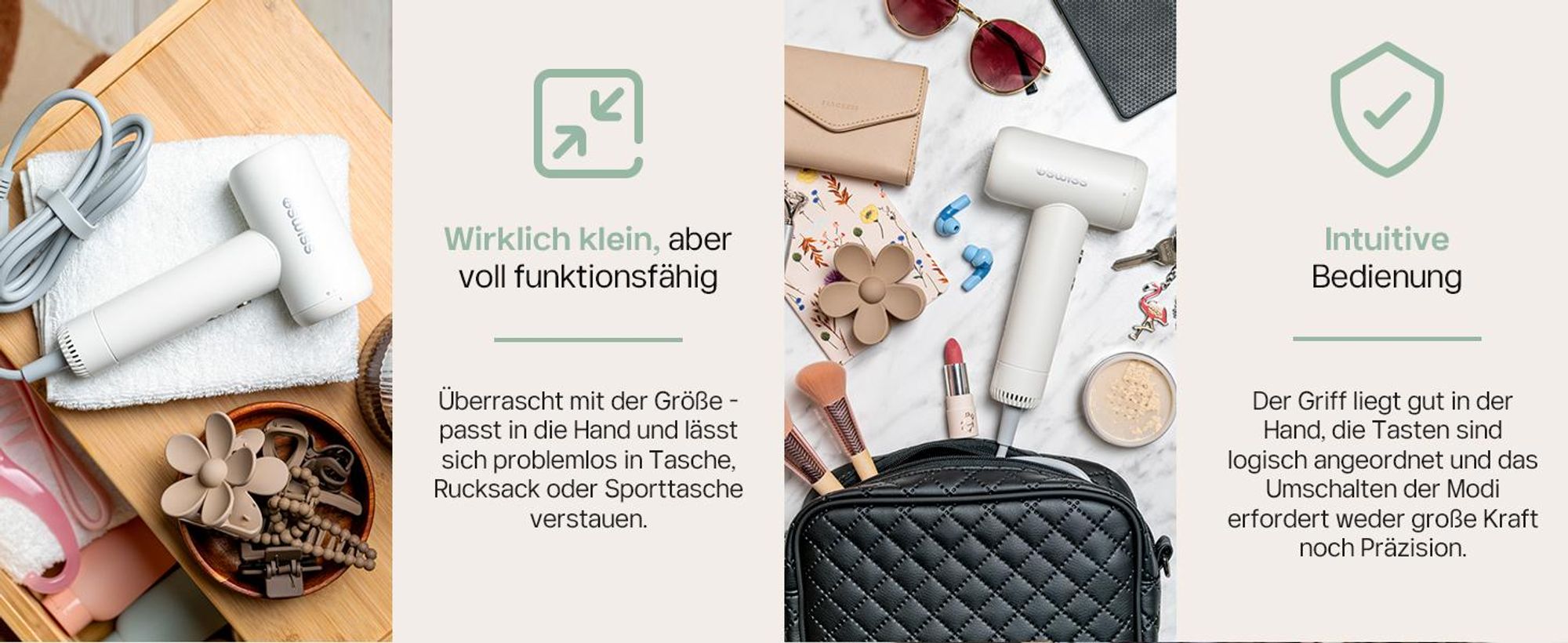 4Swiss F325 AirTravel + Reise-Haartrockner - Ionen Reiseföhn 1200 W Kompakt Haarföhn Föhn Kaltstufe Leicht Styling Weiß