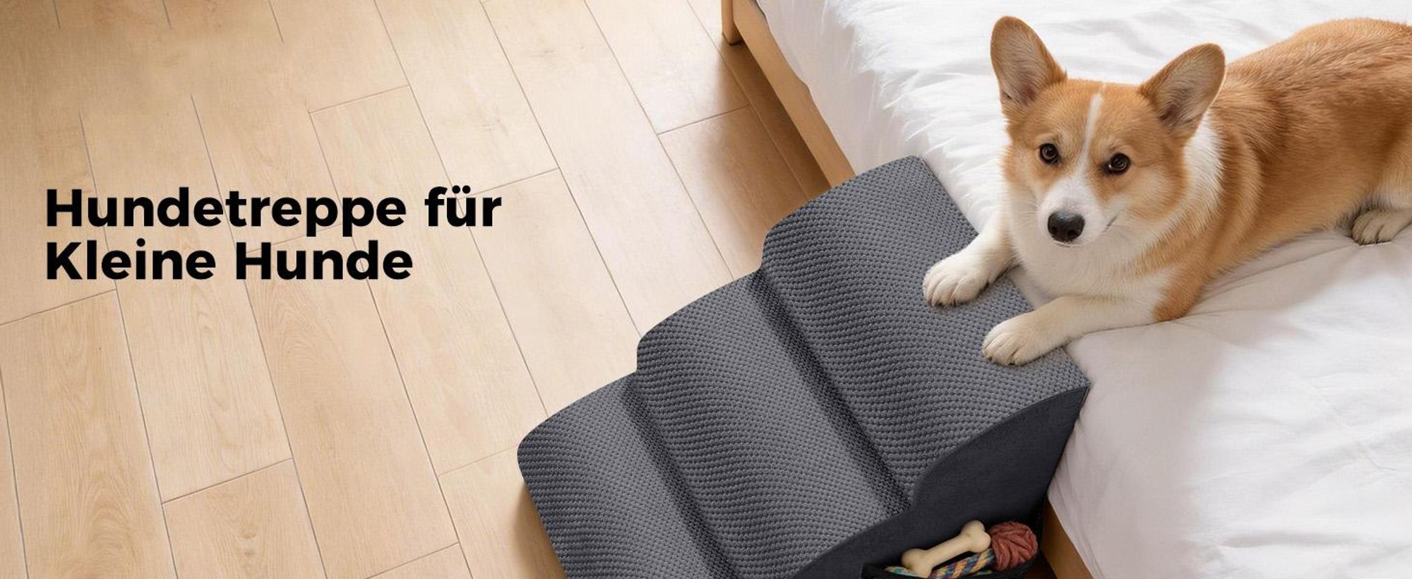 Hundetreppe, 3-stufige Haustiertreppe, Katzentreppe, Rutschfeste Haustierrampe, 40cm Hoch, Abnehmbar und waschbar, für Bett & Sofa