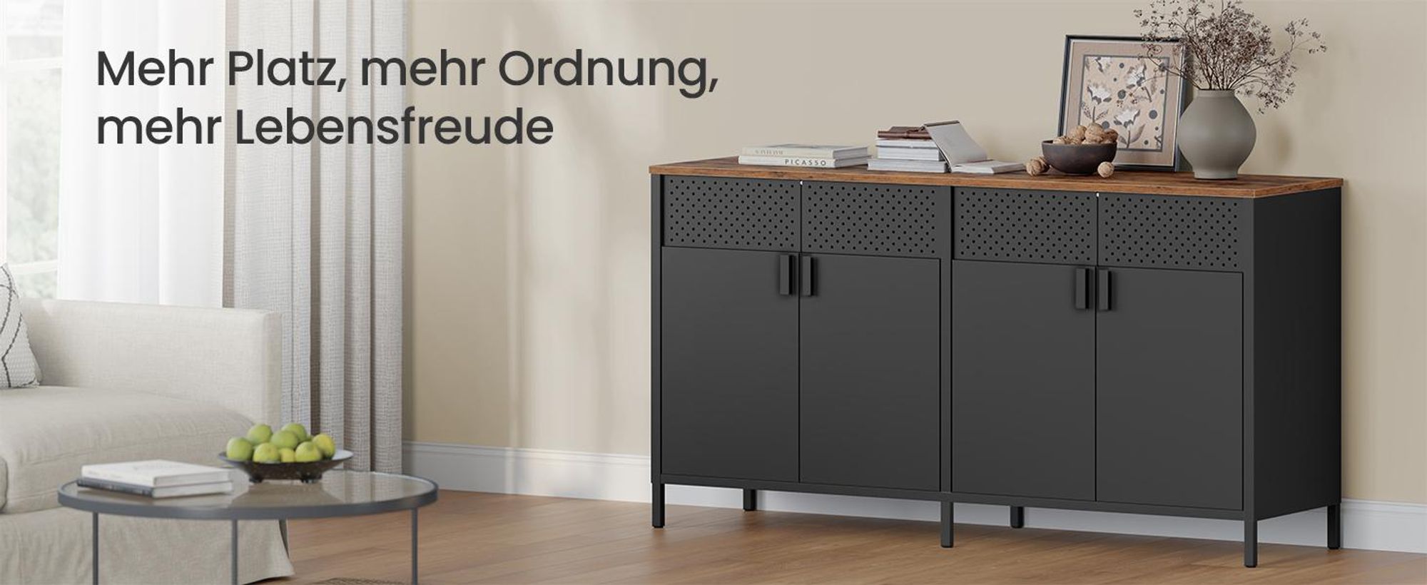 SONGMICS Metallschrank, Aufbewahrungsschrank, mit verstellbaren Ablagen, 40 x 141 x 76 cm, schwarz-braun