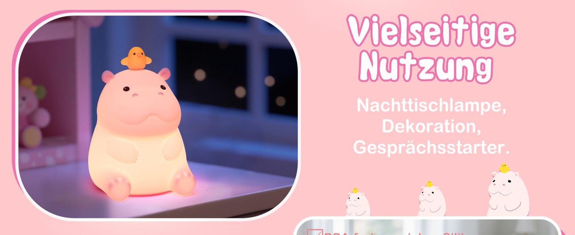 LED Nachtlicht Nilpferd, Silikon Birne Touch Nachtlampe USB-Aufladbar,Warmweiß,süßes Schlaflicht Kinderzimmer tragbare Schlafhilfe Stilllicht