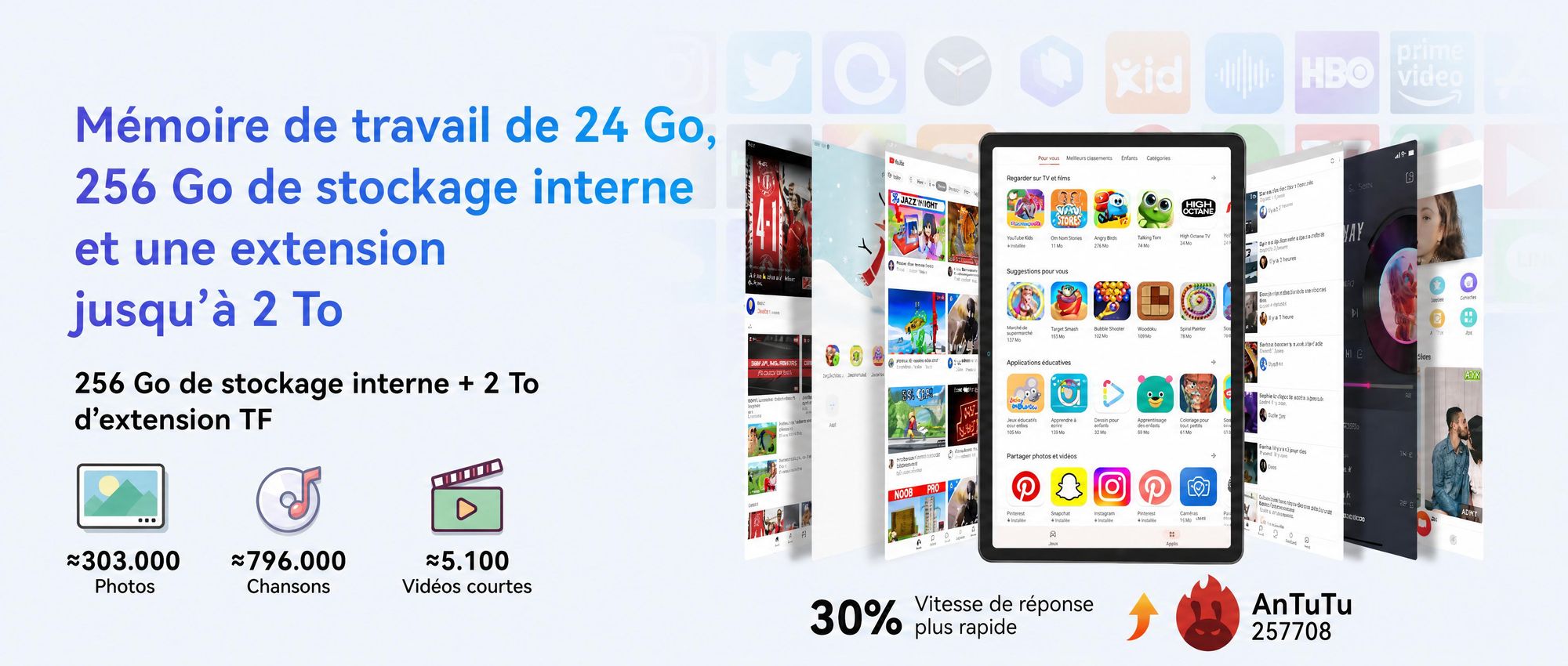 BESTTAB W90 Tablet 11 pouces Android 15, 256GB de mémoire, 1920x1200 pixels, Android 15, 24(8+16) GB RAM, 5G WiFi, Bluetooth, batterie 8000 mAh,
