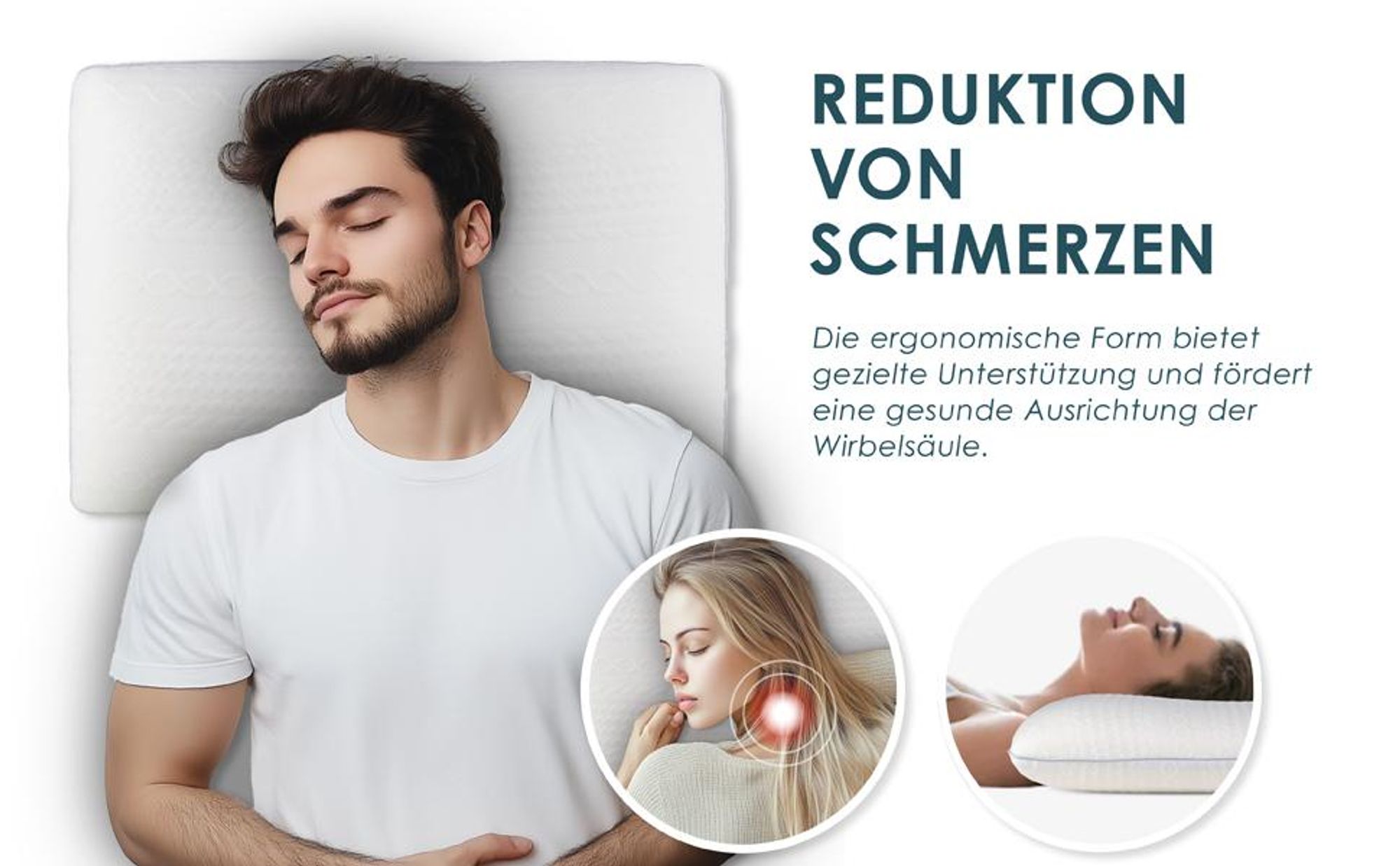 Orthopädisches Memory Foam Kopfkissen 14 cm, Ergonomisches Nackenstützkissen, für alle Schlaftypen Rücken-, Bauch- & Seitenschläferkissen