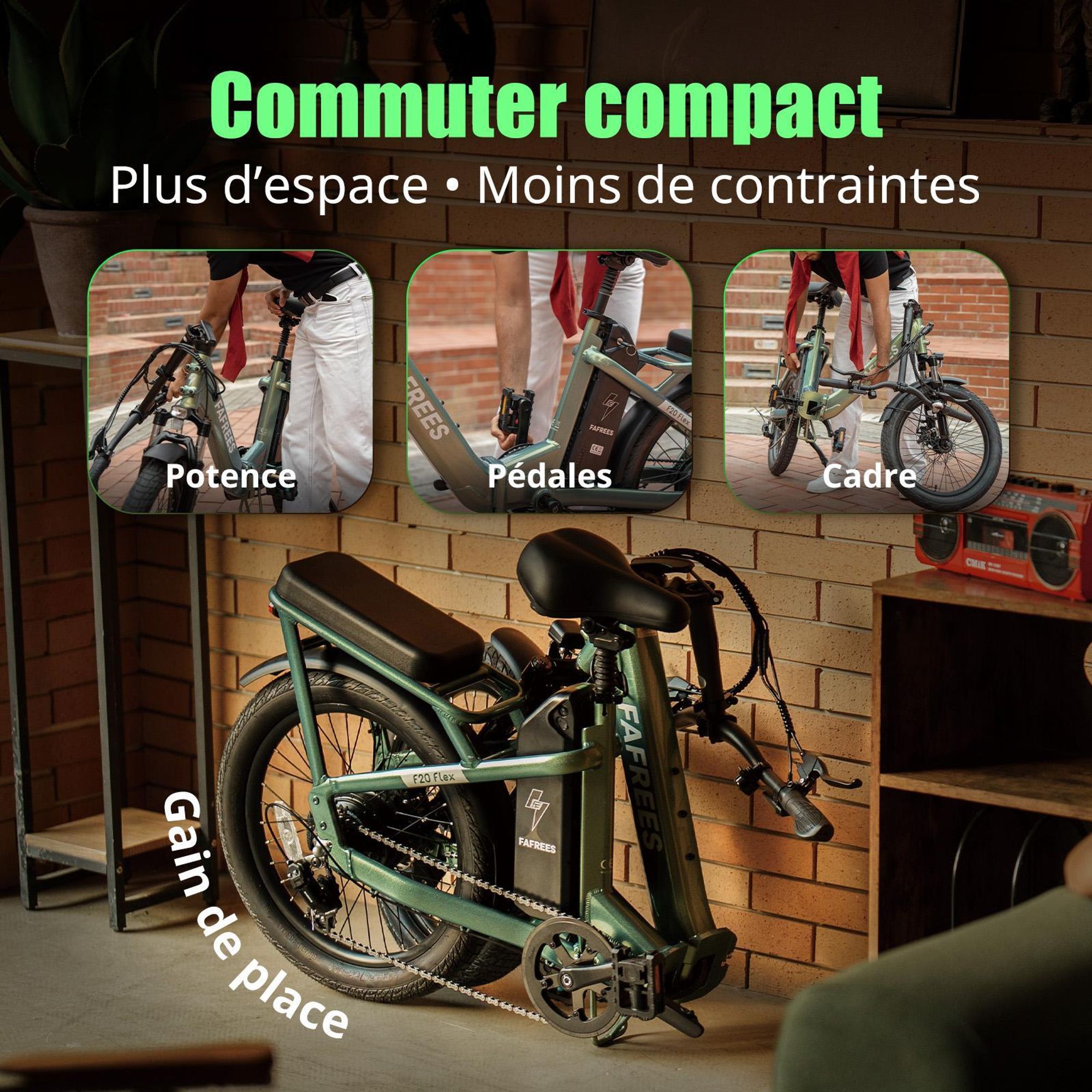 FAFREES F20 Flex vélo électrique pliant - moteur 250W batterie 36V25Ah 95KM - Vert Violet