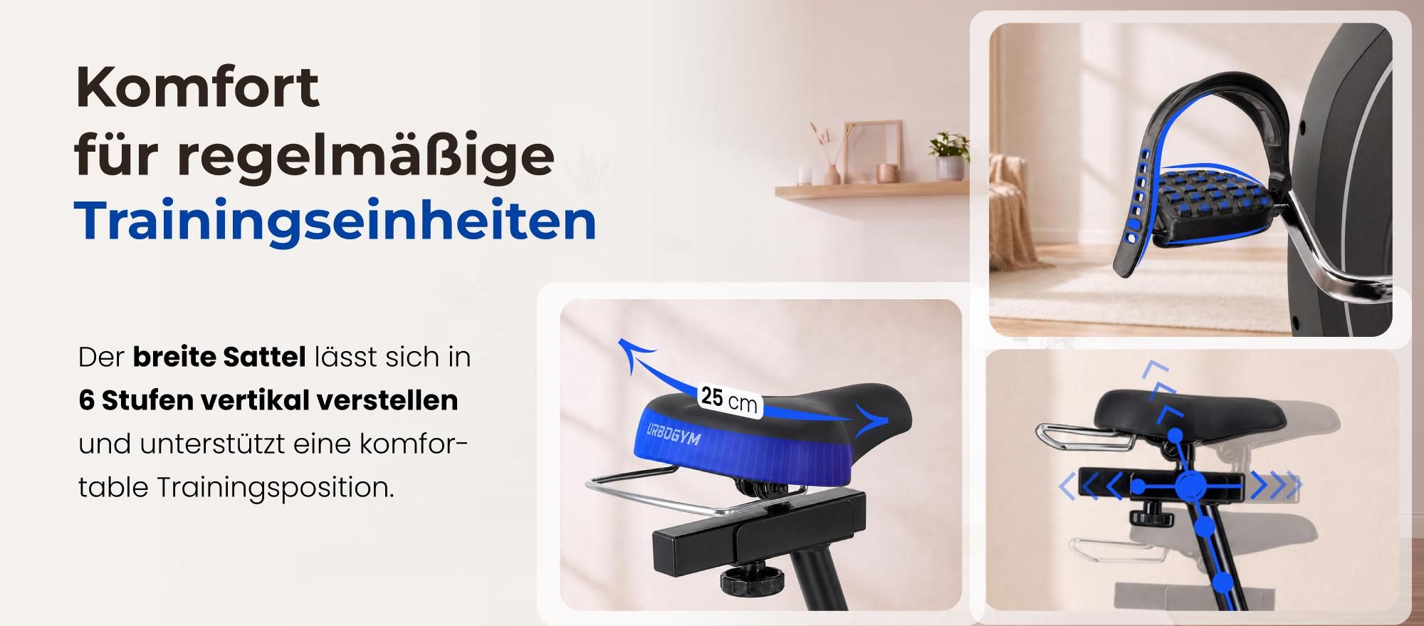 URBOGYM ARGO SILVER Heimtrainer – Magnetisches Fitnessbike mit 6-kg-Schwungrad, 8 Widerstandsstufen, bis 130 kg