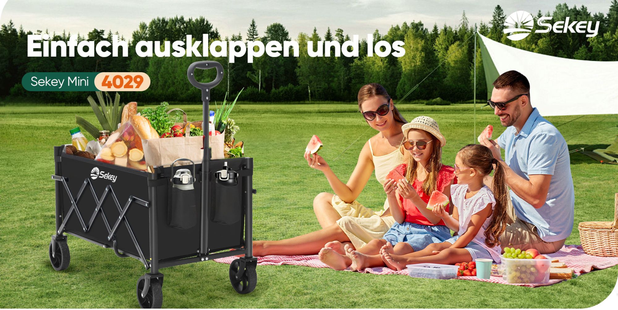 Sekey Bollerwagen, Faltbarer Handwagen 4 Räder, 80KG / 60L, Schwarz