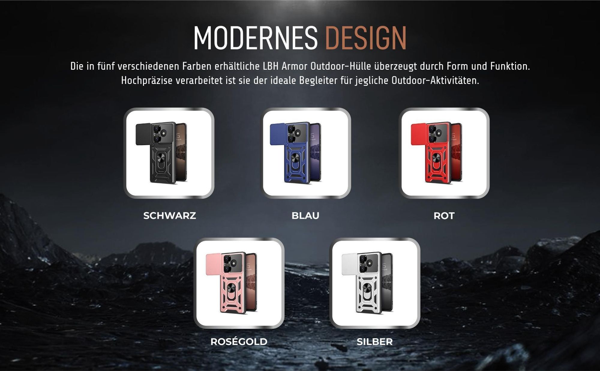 Armorhüllen in Schwarz, Blau, Rot, Rosegold und Silber für Xiaomi Redmi 13